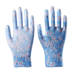 12 Pairs Nylon Working Gloves Thin PU Coated Work Gloves for Women, Blue Flower