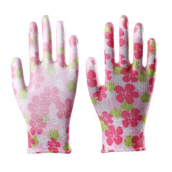 12 Pairs Thin PU Coated Work Gloves Nylon Working Gloves for Women, Pink Flower