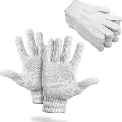 Pack of 24 Knit Glove Liners Men's Size. Natural Color Industrial String Knit Gloves. Standard Weight Gloves. Knitted Cotton Polyester Gloves for General Use. Comfortable Fit. Wholesale.