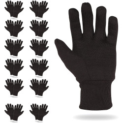 Brown Jersey Gloves 9.5' Size; Pack of 24 Cotton Work Gloves with Elastic Knit Wrist; Polyester Breathable Gloves for Men and Women; Industrial Gloves for Construction Works; Gardening Gloves