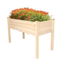 Raised Garden Bed Wood Patio Elevated Planter Box Kit with Stand for Outdoor Backyard Greenhouse (Natural)