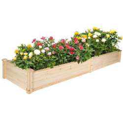 7.5 Feet Raised Garden Bed Wooden Planter Box 2 Separate Planting Space, 22"x 9"x 90"
